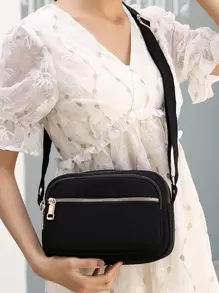 Zip Front Square Crossbody Purse for Women,Nylon Casual Lightweight Shoulder Bag for Men&Women Shopping Travel Appointment, Fashion Handbag Roomy Multiple Pockets Bag Ladies Satchel Tote Messenger Backpack