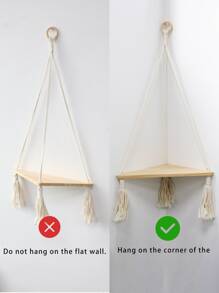 1 pieza de marco de pared flotante de madera tejido a mano, panel colgante triangular para colgar en la pared, estantes decorativos de pared bohemios, adecuados para dormitorios, plantas, salas de estar, oficinas