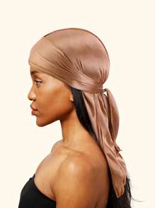 素色頭巾帽 - 卡其色 - 查看 2