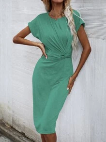 SHEIN Unity Vestido girante delantero unicolor - Verde - Ver 3