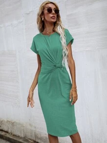SHEIN Unity Vestido girante delantero unicolor - Verde - Ver 5