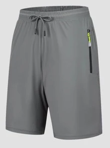 Hombres Shorts deportivos de cintura con cordón con diseño de cremallera - Gris - Ver 1