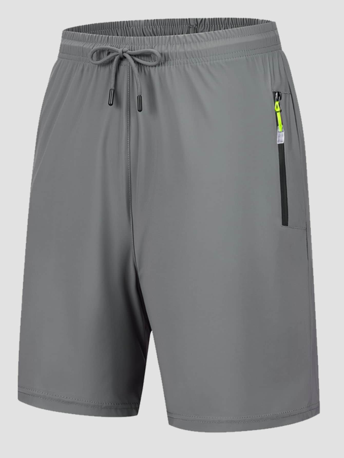 Hombres Shorts deportivos de cintura con cordón con diseño de cremallera - Gris - Ver 1