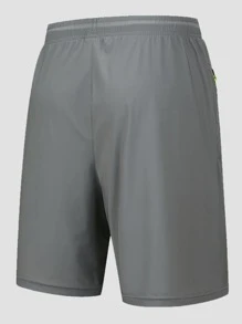 Hombres Shorts deportivos de cintura con cordón con diseño de cremallera - Gris - Ver 2