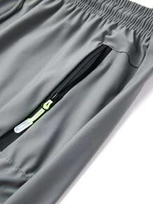 Hombres Shorts deportivos de cintura con cordón con diseño de cremallera - Gris - Ver 4