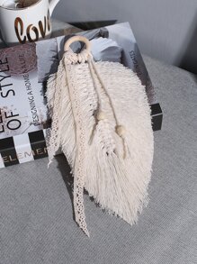 Wall Hanging Woven Tapestry Boho Leaf Tassels Wall Art Decoration Handmade Woven Leaf Tassels Macrame Tapestry Decoration Creative Bohemian Tassel Tapestry for Apartment Farmhouse Wall Decor - Beige - View 1