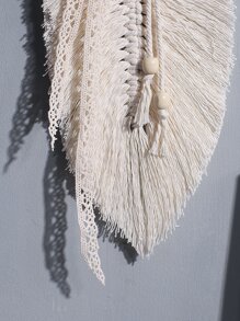 Wall Hanging Woven Tapestry Boho Leaf Tassels Wall Art Decoration Handmade Woven Leaf Tassels Macrame Tapestry Decoration Creative Bohemian Tassel Tapestry for Apartment Farmhouse Wall Decor - Beige - View 2