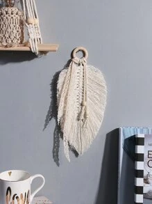 Wall Hanging Woven Tapestry Boho Leaf Tassels Wall Art Decoration Handmade Woven Leaf Tassels Macrame Tapestry Decoration Creative Bohemian Tassel Tapestry for Apartment Farmhouse Wall Decor - Beige - View 4