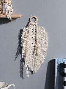 Wall Hanging Woven Tapestry Boho Leaf Tassels Wall Art Decoration Handmade Woven Leaf Tassels Macrame Tapestry Decoration Creative Bohemian Tassel Tapestry for Apartment Farmhouse Wall Decor - Beige - View 5