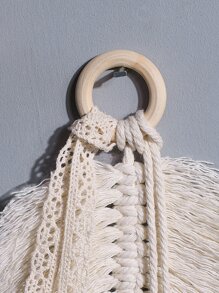 Wall Hanging Woven Tapestry Boho Leaf Tassels Wall Art Decoration Handmade Woven Leaf Tassels Macrame Tapestry Decoration Creative Bohemian Tassel Tapestry for Apartment Farmhouse Wall Decor - Beige - View 6