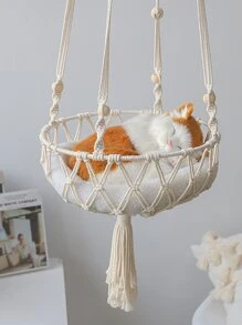 Một giỏ treo mèo dệt tay - Màu be - Xem 4