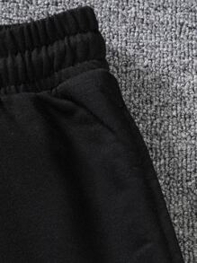 Manfinity Homme Men Solid Drawstring Waist Shorts Going Out Plain Black Casual Sweat Shorts, For Husband, Boyfriend Gifts - Black - View 4