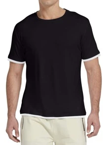 Men Contrast Trim Tee - Black - View 1
