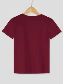SHEIN LUNE Electrocardiogram Print Round Neck T-Shirt - Burgundy - View 2
