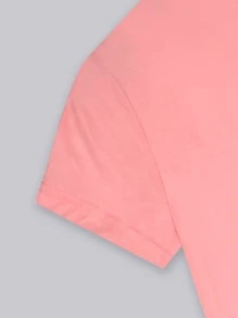 SHEIN LUNE Heart And Leopard Print Short Sleeve Tee - Coral Pink - View 3