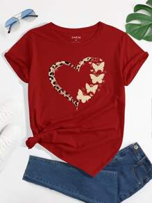 INAWLY Camiseta con estampado de corazón y mariposa, camisetas gráficas para mujer - Burdeos - Ver 1
