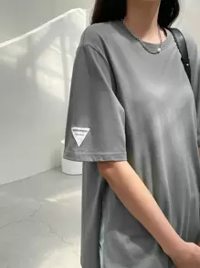 DAZY 字母拼貼細節分割式下擺下垂肩t恤 - 灰色 - 查看 5