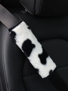 MEIKAXIU 1 miếng đệm vai trang trí dây an toàn ô tô hình con bò nhồi bông, phụ kiện ô tô - Đen và trắng - Xem 2