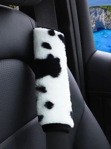 MEIKAXIU 1 miếng đệm vai trang trí dây an toàn ô tô hình con bò nhồi bông, phụ kiện ô tô - Đen và trắng - Xem 4