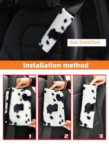 MEIKAXIU 1 miếng đệm vai trang trí dây an toàn ô tô hình con bò nhồi bông, phụ kiện ô tô - Đen và trắng - Xem 8