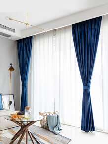 1入組意大利語絲絨華麗復古藍色裝飾窗簾,現代風格,完美適用於客廳,臥室,門和窗戶裝飾 - 寶藍色 - 查看 7