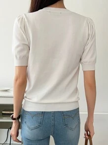 DAZY Top Tejido De Manga Farol Unicolor - Blanco - Ver 2