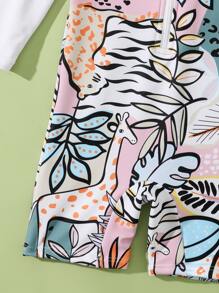 Baby Boy Tropical And Animals Print Zipper Front One Piece Swimsuit - Multicolor - View 5