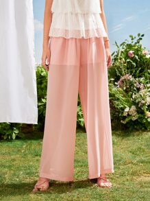 SHEIN Unity High Waist Wide Leg Trousers - Coral Pink - View 1