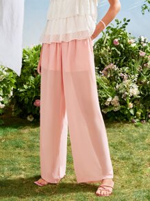 SHEIN Unity High Waist Wide Leg Trousers - Coral Pink - View 3