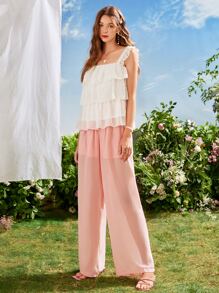 SHEIN Unity High Waist Wide Leg Trousers - Coral Pink - View 4