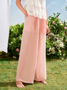 SHEIN Unity High Waist Wide Leg Trousers - Coral Pink - View 5