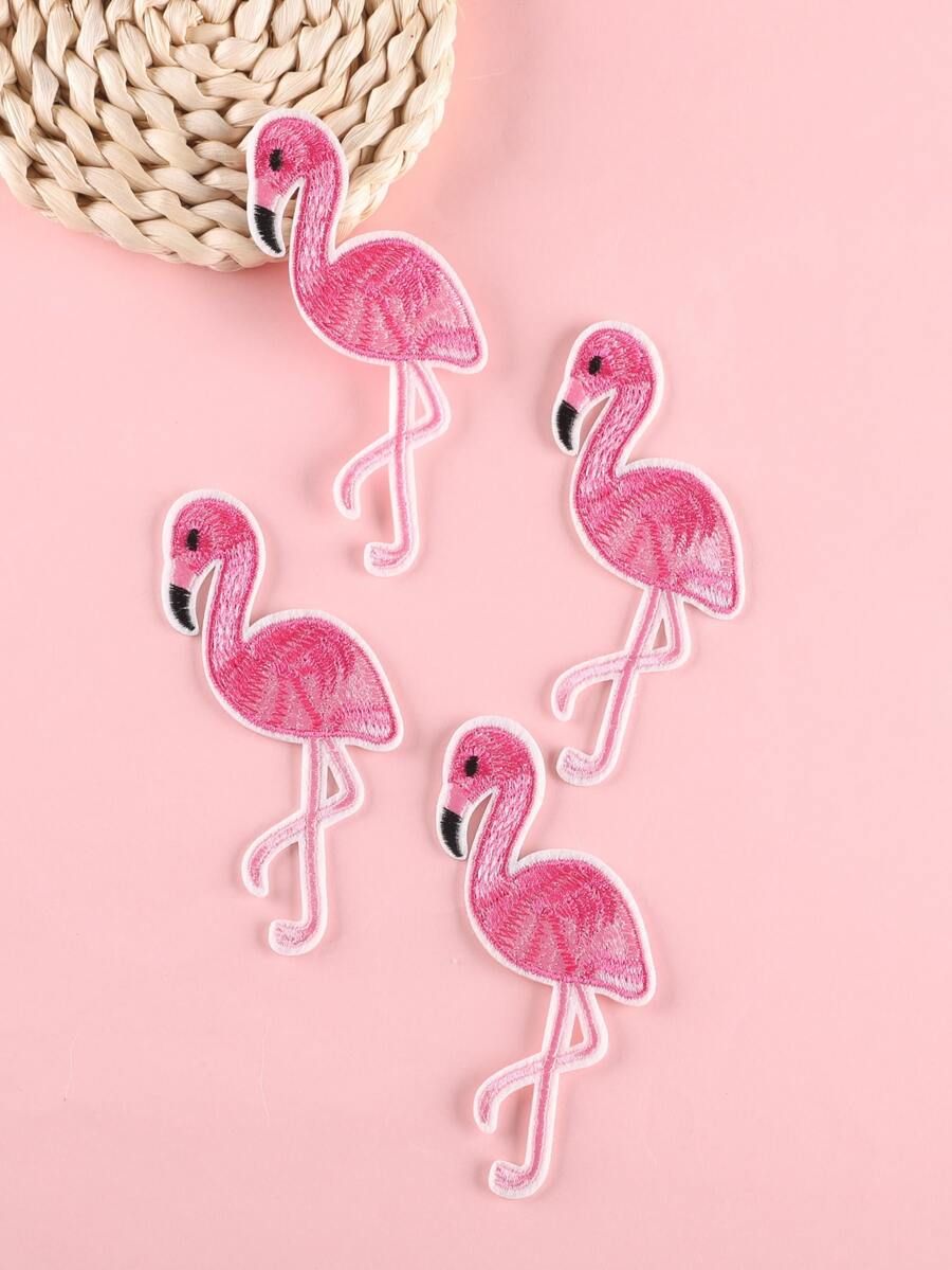 4入組火烈鳥刺繡熨燙貼片 - 彩色 - 查看 1