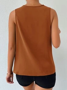 SHEIN Privé Áo sơ mi nữ Vắt màu trơn Giải trí - màu nâu - Xem 2