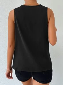 SHEIN Privé Solid Draped Collar Sleeveless Blouse - Black - View 2