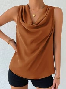 SHEIN Privé Áo sơ mi nữ Vắt màu trơn Giải trí - màu nâu - Xem 6