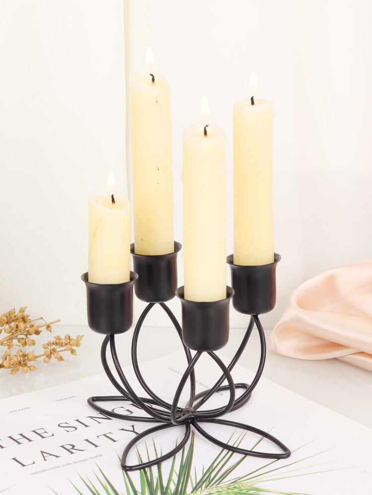 1 piece of iron decorative romantic wedding candlelight dinner holiday decoration butterfly shaped candlestick tabletop decoration - Black - View 5