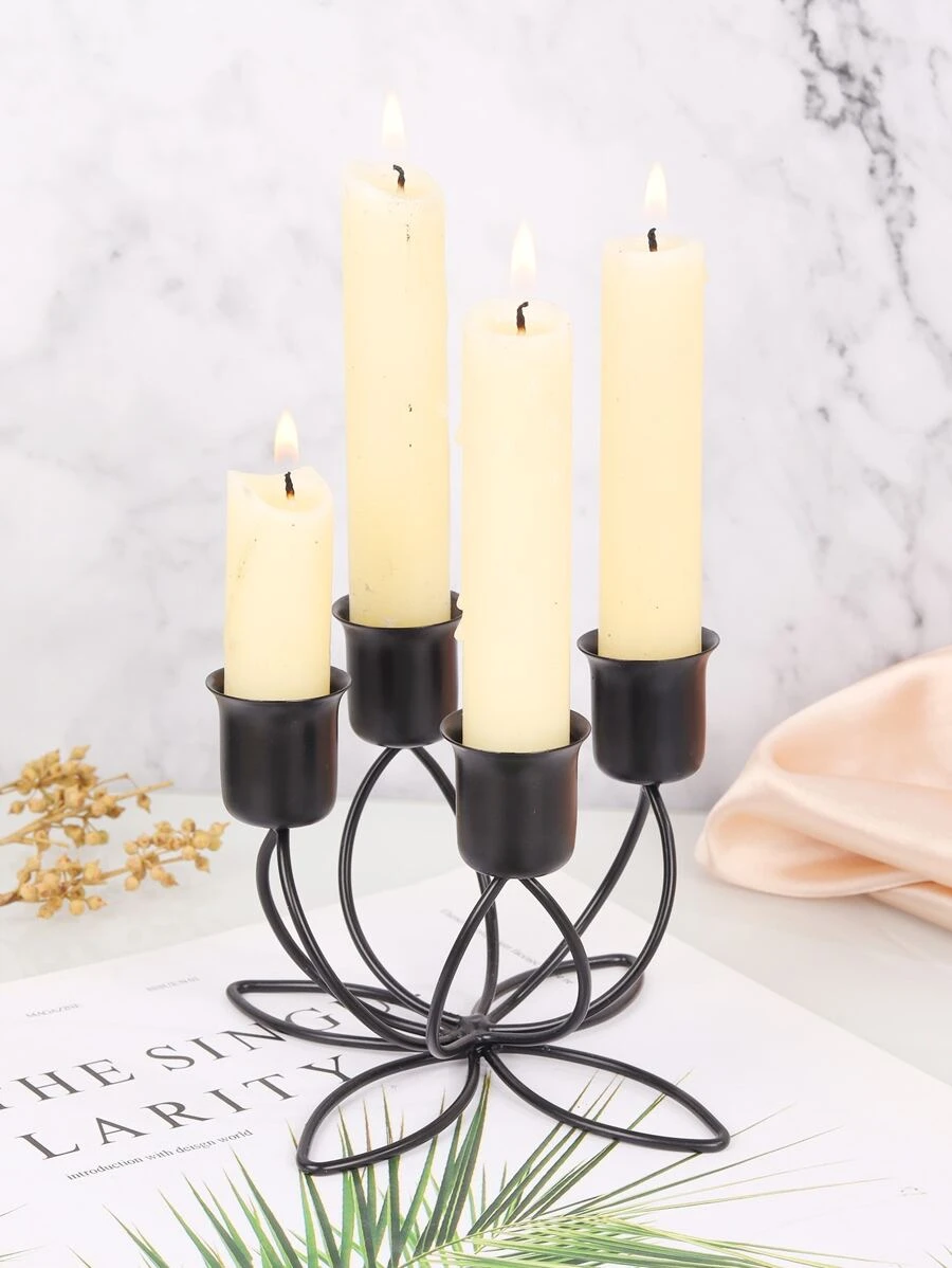 1 piece of iron decorative romantic wedding candlelight dinner holiday decoration butterfly shaped candlestick tabletop decoration - Black - View 1