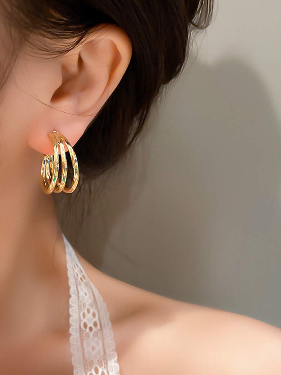 極簡風格開口耳環 - 金黃色 - 查看 1