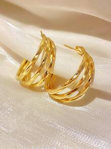 極簡風格開口耳環 - 金黃色 - 查看 2