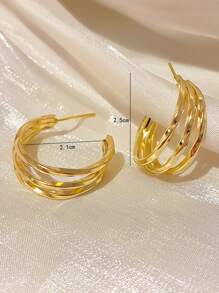 極簡風格開口耳環 - 金黃色 - 查看 3