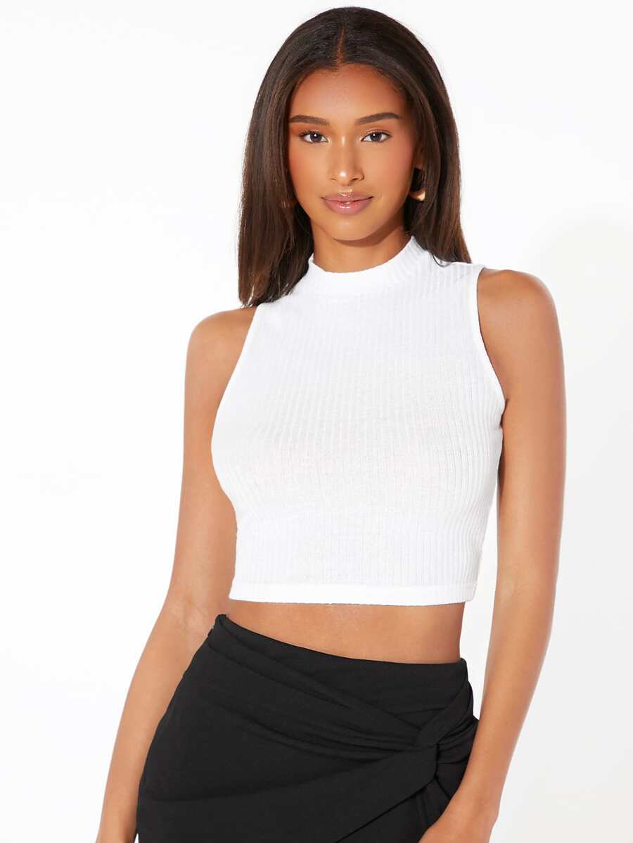 Muchica Top tank unicolor corto tejido de canalé - Blanco - Ver 1