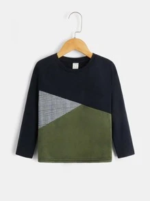 SHEIN Toddler Boys Plaid Print Colourblock Tee - Multicolor - View 1