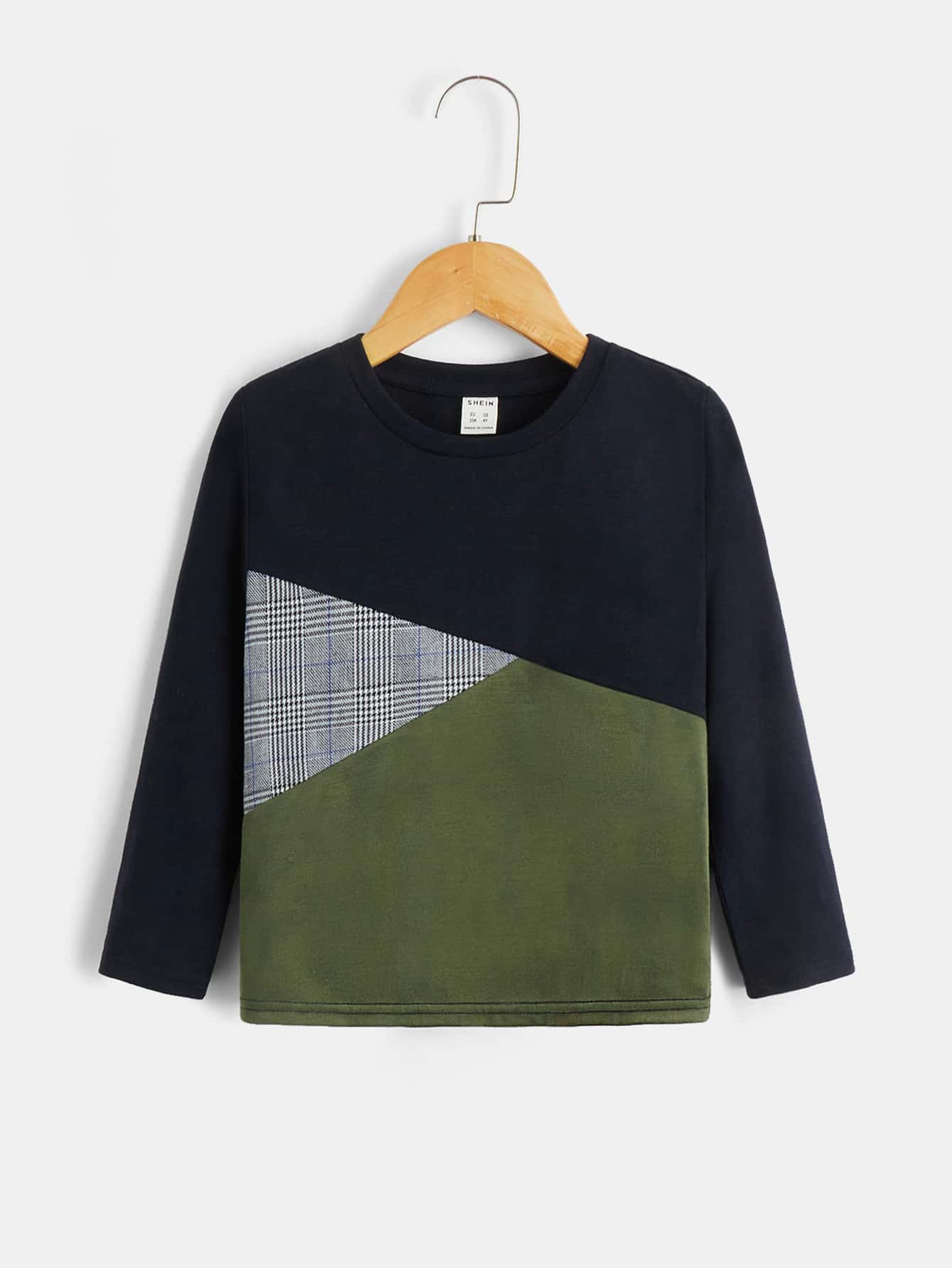 SHEIN Toddler Boys Plaid Print Colourblock Tee - Multicolor - View 1