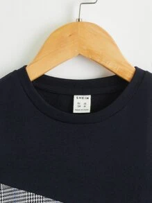 SHEIN Toddler Boys Plaid Print Colourblock Tee - Multicolor - View 3