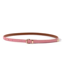 Square Buckle Skinny Belt - Pink - View 1