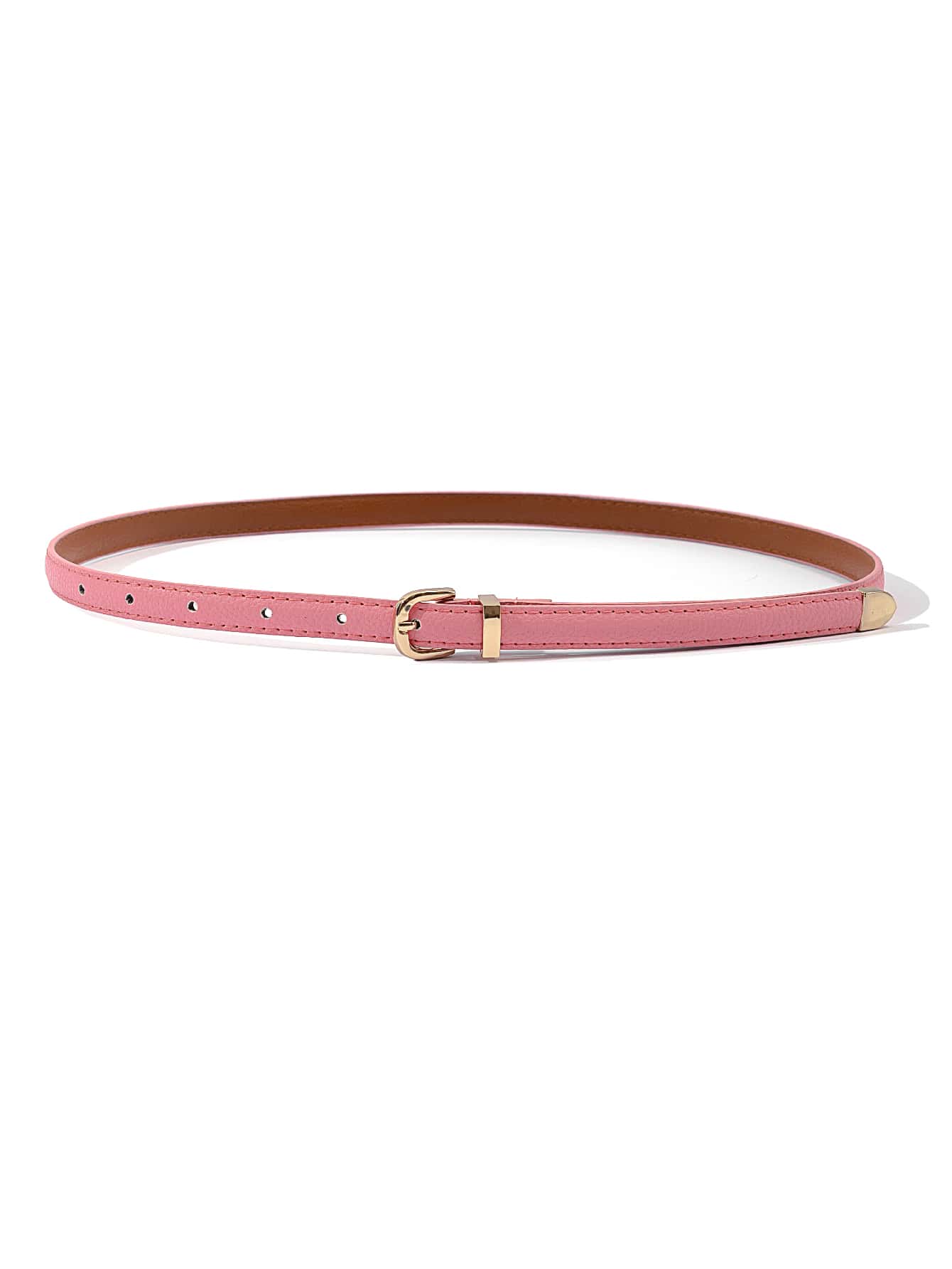 Square Buckle Skinny Belt - Pink - View 1