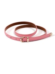 Square Buckle Skinny Belt - Pink - View 2