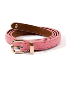 Square Buckle Skinny Belt - Pink - View 3