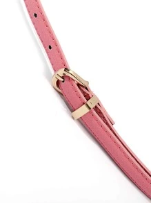 Square Buckle Skinny Belt - Pink - View 4