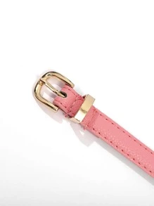 Square Buckle Skinny Belt - Pink - View 5